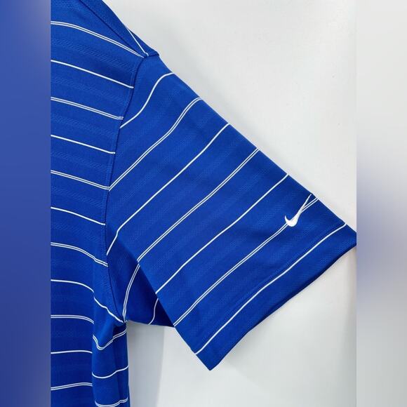 Nike Golf Polo Shirt Striped Dri-Fit Short Sleeve Button Blue White Men Medium - Picture 3 of 13